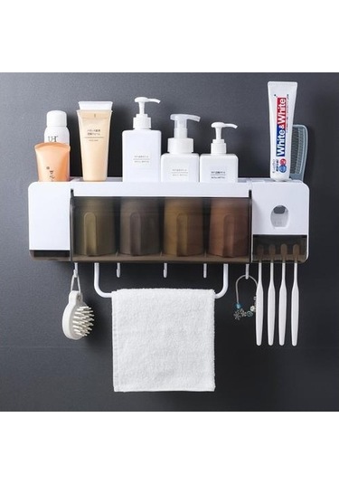 Willowhaven Çok Fonksiyonlu Diş Fırçası Tutucu Bardaklı Toz Geçirmez Diş Macunu Dağıtıcı Seti 2 Adet Beyaz Gri