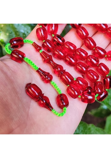 9x11 Mm Şeffaf Delim Kırmızı Katalin Tesbih - Ergin Baran Necef