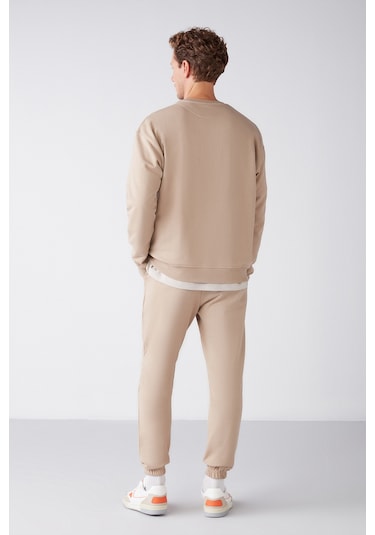 Marshall Erkek Pamuklu Içi Polarlı Nakışlı Relaxed Bej Eşofman Takımı