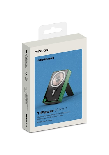 Momax IP132HKG Power X Pro+Magnetic Wireless 10000 mAh Standlı + USB-C Kablo Powerbank Yeşil