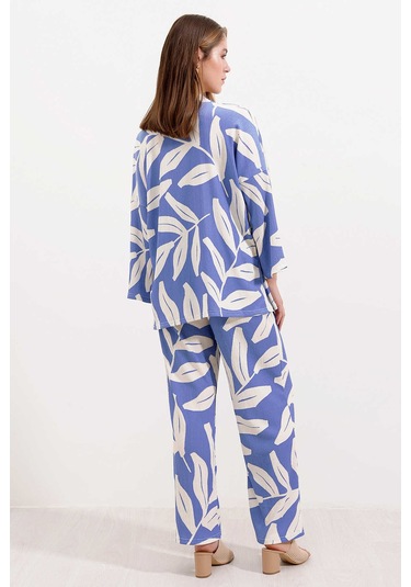 Gabria Desenli Kimono Takım Mavi