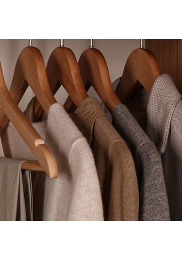 Novahub Burlywood Ahşap Askılar Seti - 5 Adet - Dayanıklı Elbise Askısı - Metal Kancalı Dolap Organizatör - Yerden Tasarruf Diğer