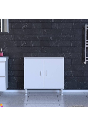 Küçük Alanlar İçin Çözümler 75x75x32,5 Cm Lik 2 Kapaklı 3 Göz Raf Çok Amaçlı Mutfak Dolabı Beyaz