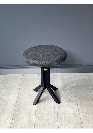 Tabure Gri Keten Kumaş Puf Makyaj Masası Sandalye Metal Sandalye