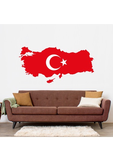 Türkiye Haritası Kırmızı Mdf Duvar Tablosu 50cmx22cm -