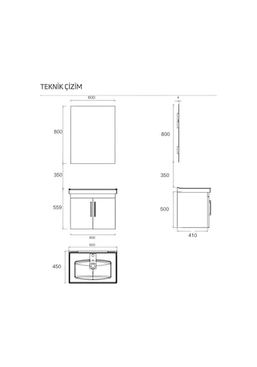 Creavit D20 Banyo Dolabı Seti Çekmeceli 65 Cm Beyaz