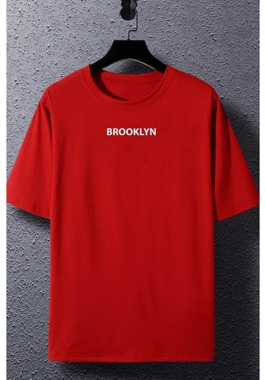 Unisex Brooklyn Baskılı T-shirt Kırmızı