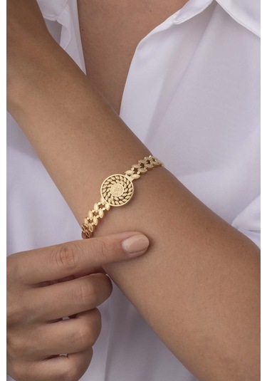 Gümüş Pazarım Reşat Altın Görünümlü Altın Kaplama Kadın Çelik Kelepçe Bileklik Renkli