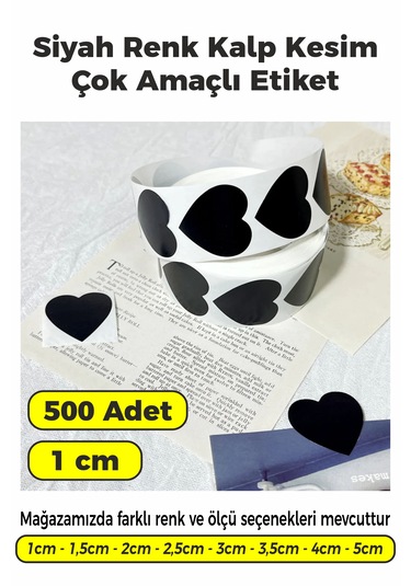 Siyah Renk Kalp Kesim Sticker Etiket 1cm - 500 Adet Siyah