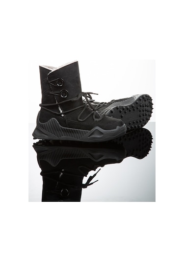 Kadın Günlük Nubuk Deri Kar Bot Bootie Postal İçi Kürklü Düğmeli Ve Bağcıklı Kaymaz Taban 501 Siyah