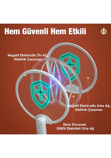 Coofbe Katlanabilir Usb Şarjlı 3 Katmanlı 3000v Voltaj Uv Işıklı Raket Sivrisinek Kovucu Sinek Öldürücü