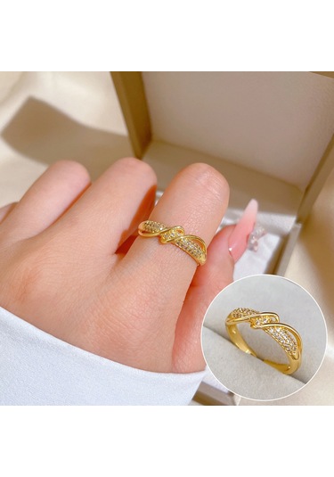 Geometrik Elmas Taşlı Yuvarlak İnci Yüzük No.25 Çok Renkli