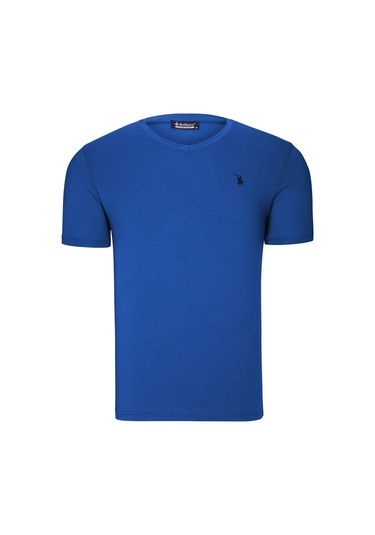 T8568 Dewberry V Yaka Erkek T-shırt-açık Sax Açık Sax