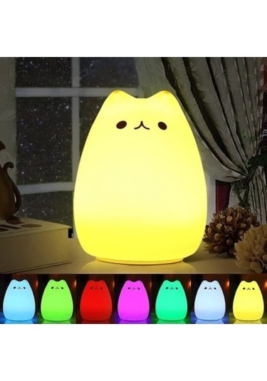 7 Renkli Silikon Kedi Led Gece Lambası - Usb Şarjlı, Taşınabilir, Dokunmatik Kontrol, Bebek Ve Çocuk Odaları İçin Diğer Diğer
