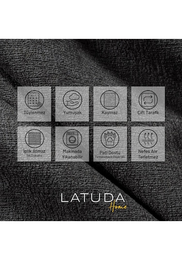 Jakarlı Şönil Koltuk Örtüsü Kanepe Örtüsü Koltuk Şalı 175x215 Kaymaz Gri Gri