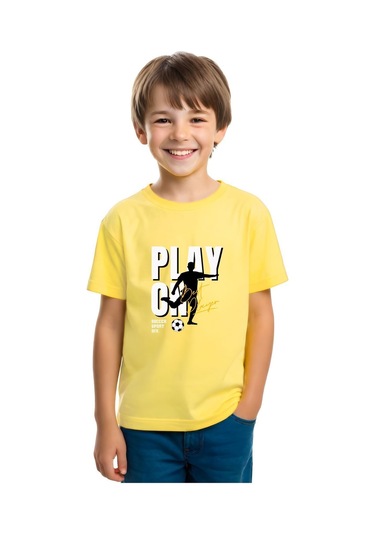 Panios Kids Unisexs Çocuk Baskılı Kısa Kollu T-shirt Sarı