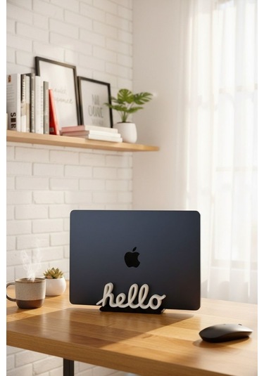 Hello Yazılı Retro Laptop Masaüstü Standı