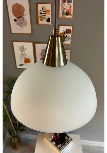 Perry Beyaz Cam Tekli Avize Eskitme Huni Başlık Retro Sarkıt Lamba Restoran Salon Aydınlatma Beyaz