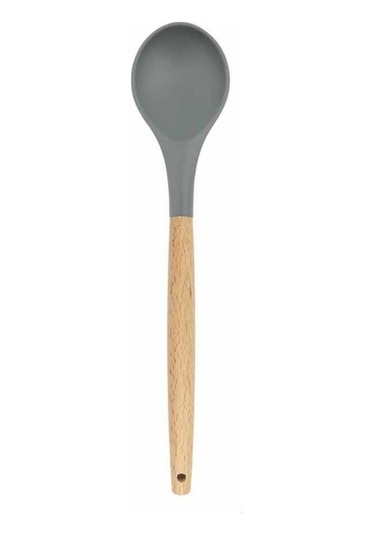 Silikon Kaşık Mutfak Kaşığı Servis Kaşığı Ahşap Saplı 31,5 Cm
