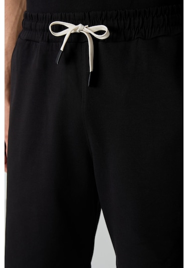 Siyah Pamuklu Kalın Yumuşak Dokulu Oversize Fit Basic Erkek Şort Takım - 85249 Siyah