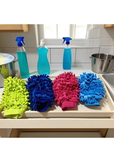 Elmpaly 3 Adet Çift Taraflı Puşet Chenier Oto Yıkama Eldiveni, Ev Ve Araç Temizlik Seti