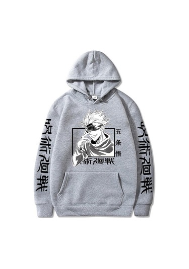 Gri Moda Kış Spor Jujutsu Kaisen Hoodie Hip Hop Anime Kazaklar Gevşek Uzun Kollu Sonbahar Erkek Giyim Tops Gri