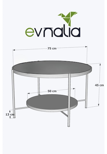Nordic Orta Sehpa Temperli Cam 75 Cm Demonte Çizilmez Kırılmaz Metal Çerçeve Raflı Minimalist Sehpa - Beyaz Beyaz