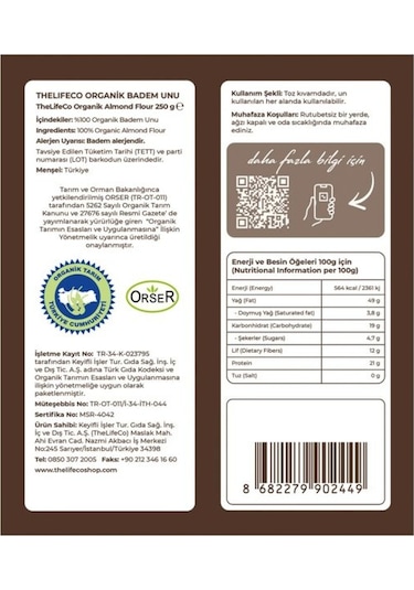TheLifeCo Organik Badem Unu 2 x 250 G