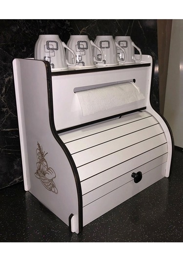 Demonte Ekmeklik New Bread Box,havlu Peçetelik Saklama Gözlü ,baharatlık Rafı,dekoratif Beyaz