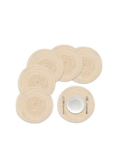 Ulzyvf Yuvarlak Örgü Masa Altlığı - 15 İnç 6'lı Paket, Sıcak Yalıtımlı Mutfak İçin Bej, Renkli Tasarımlı Bej