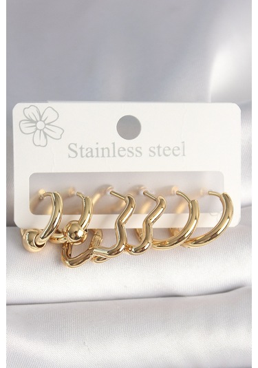 Zarif Kadın İçin Golden Çelik Yıldız Halka Stil Küpe Seti Gri