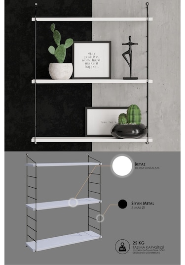 Decormet Armoni Raf Seti 3 Raflı 200 720 Beyaz Beyaz