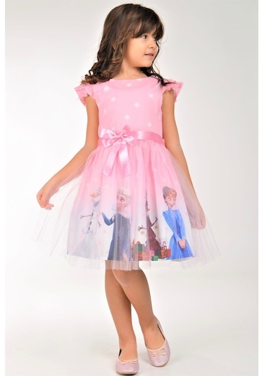 Buse&Eylül Bebe Pembe Elsa Karlar Kraliçesi Kız Çocuk Elbisesi