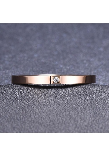 Gümüş Moda Basit Paslanmaz Çelik Gümüş / Gül Altın Rengi Zirkonya Çift Bant Söz Yüzükleri