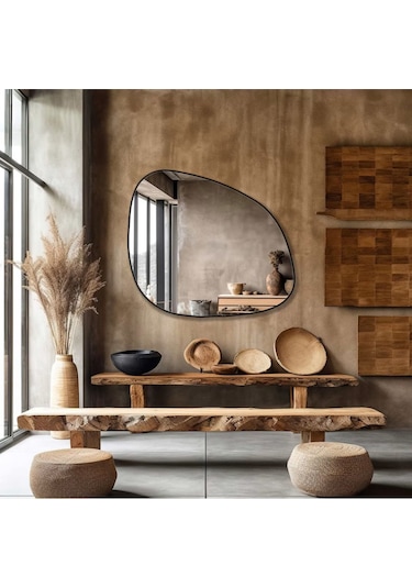 Asimetrik Ayna 75x55 Cm Konsol Aynası, Dresuar Aynası, Duvar Aynası, 1.kalite Şişecam Ayna 75 X 55 Siyah