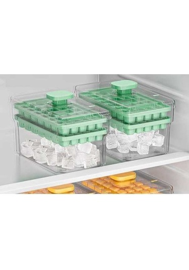 Ulzyvf Kolay Kullanımlı 68 Küplük Buz Kalıbı, 2 Katlı, Dondurucuya Uygun, Renkli Tasarım Yeşil