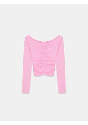 Dilvin 32089 Omuzları Açık Büzgülü Top-pembe