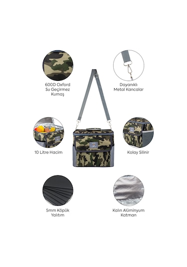 BestÇanta PRO+ 12 Litre Termos Piknik Çantası Yalıtımlı Termal Soğutucu Buzluk Çanta Kamuflaj