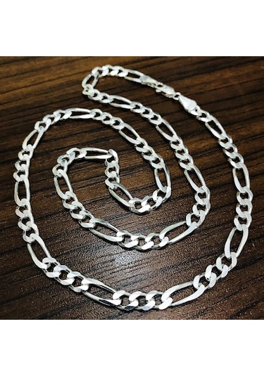 Gümüş Figaro 3+1 Erkek Kolye Zincir 55Cm 5Mm 26Gr Msn13