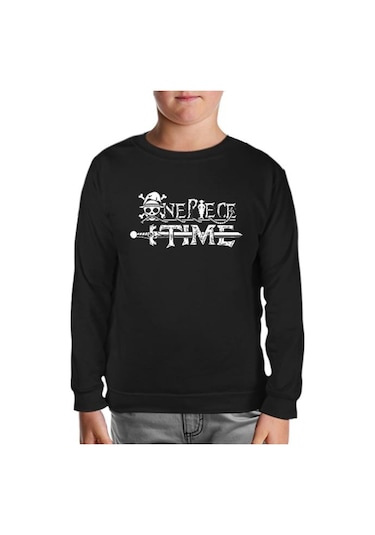 One Piece - Time Siyah Çocuk Sweatshirt Siyah