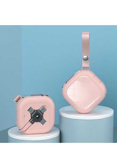 Rogfer 3'ü 1 Arada Usb'den 8 Pin'e Mikro Usb Usb-c / Type-c Cep Telefonu Tutuculu Teleskopik Şarj Kablosu Pembe