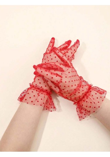 Güpürlü Tüllü Puantiyeli Şeffaf Parti Kostüm Kına Düğün & Gelin Eldiveni Kırmızı Çok Renkli Güpürlü Tüllü Puantiyeli Şeffaf Parti Kostüm Kına Düğün & Gelin Eldiveni Kırmızı Çok Renkli