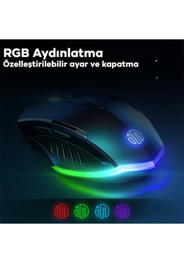İnphic W1 Sessiz Tıklama Özellikli Ergonomik Kablolu Oyun Mouse Fare 1200/7200dpı W1