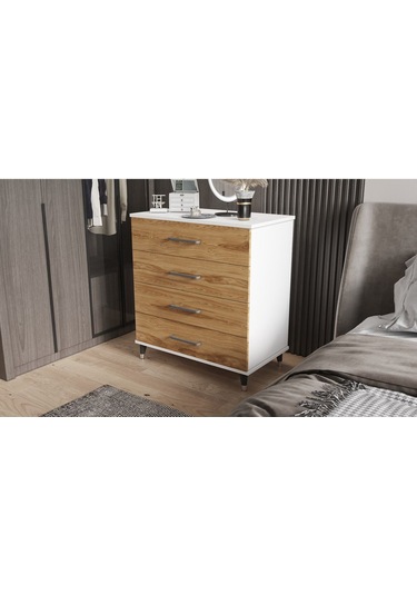 Şifonyer Dört Çekmeceli Parlak Beyaz+ud Beyaz - Ud