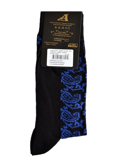 A Classe Şal Desenli Siyah-Saks Erkek Çorap Saks Saks Mavi