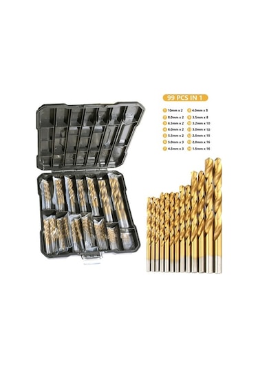 Pazly 99 Parça Hss Titanyum Kaplamalı Düz Saplı Burgu Matkap Seti - Ahşap/metal Delme Aksesuarlı, Saklama Kutusu İçerikli