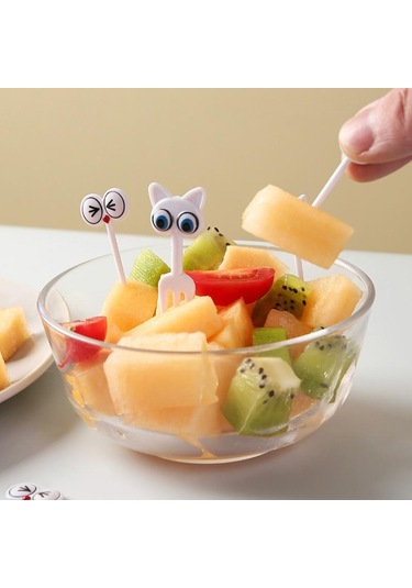8 Adet Sevimli Kedi Gözü Meyve Çatalı Yaratıcı Hayvan Meyve Çubukları Mini Karikatür Bento Çocuk Dekorasyonu Ev Çok Renkli