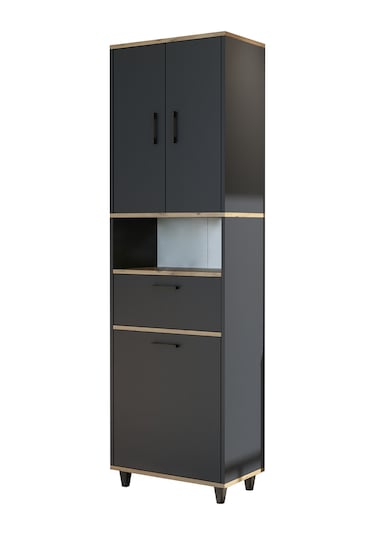 Çamaşır Sepetli Banyo Dolabı, Çok Amaçlı Dolap 60 X 200 Antrasit- Atlantik Çam