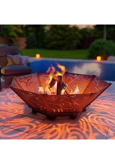 Oktagon Ateş Çukuru Izgaralı Sekizgen Barbekü Bahçenize Dekoratif Siyah