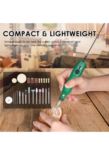 Youtek 12v Mini El Taşlama Seti, 24 Parça Aksesuarlı, 5000-15000 Rpm Hız Ayarlı, Yeşil, Eu Fişli